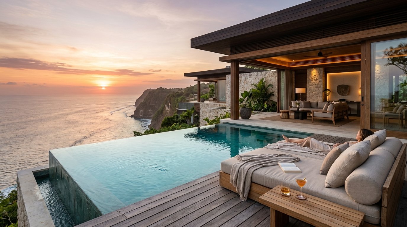 Ultra-luxury 5-star boutique resort cliffside infinity pool and sunset ocean view